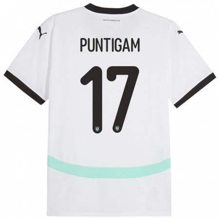 Kandiny Enfant Maillot Autriche Sarah Puntigam #17 Blanc Tenues Extérieur 24-26 T-Shirt