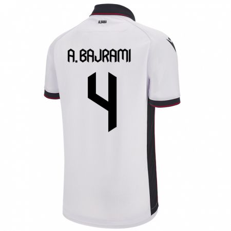 Kandiny Enfant Maillot Albanie Adrian Bajrami #4 Blanc Tenues Extérieur 24-26 T-Shirt