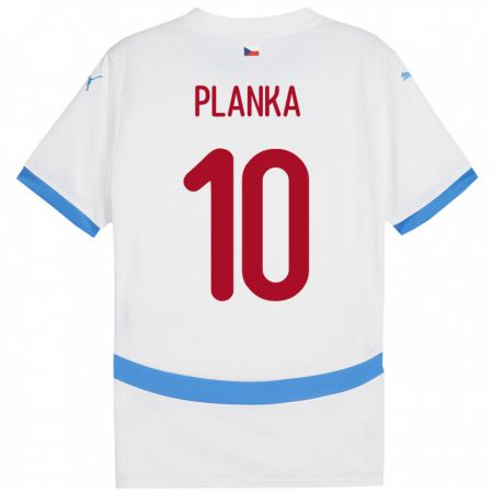 Kandiny Enfant Maillot Tchéquie David Planka #10 Blanc Tenues Extérieur 24-26 T-Shirt