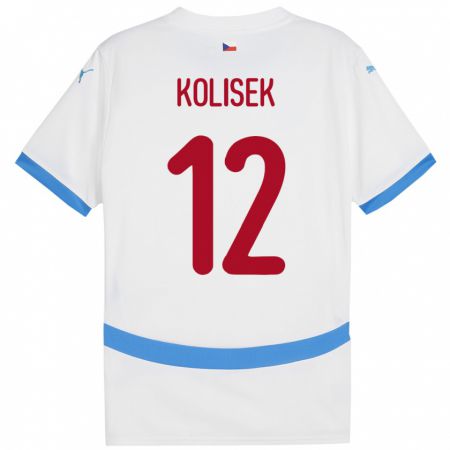 Kandiny Enfant Maillot Tchéquie Jakub Kolisek #12 Blanc Tenues Extérieur 24-26 T-Shirt