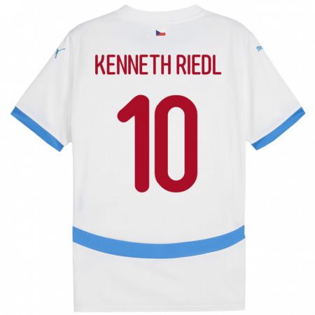 Kandiny Enfant Maillot Tchéquie Victor Kenneth Riedl #10 Blanc Tenues Extérieur 24-26 T-Shirt