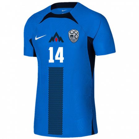 Kandiny Enfant Maillot Slovénie Luka Karapetrovic #14 Bleu Tenues Extérieur 24-26 T-Shirt