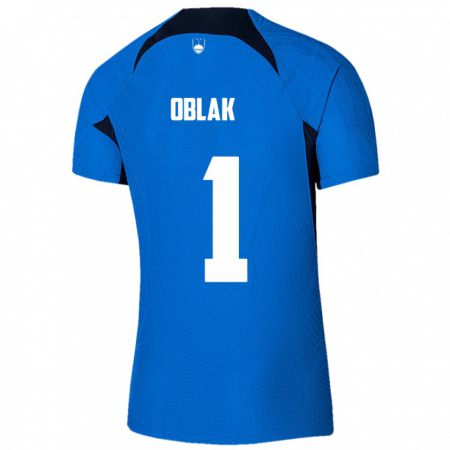 Kandiny Enfant Maillot Slovénie Jan Oblak #1 Bleu Tenues Extérieur 24-26 T-Shirt