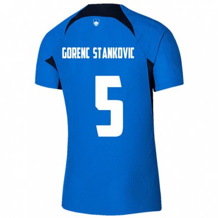 Kandiny Enfant Maillot Slovénie Jon Gorenc Stankovic #5 Bleu Tenues Extérieur 24-26 T-Shirt