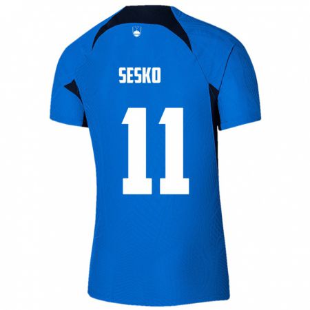 Kandiny Enfant Maillot Slovénie Benjamin Sesko #11 Bleu Tenues Extérieur 24-26 T-Shirt