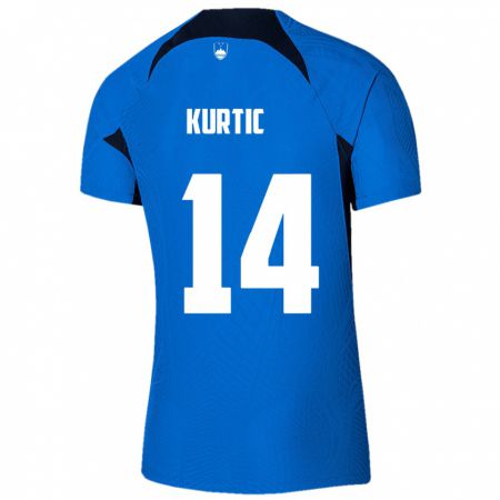 Kandiny Enfant Maillot Slovénie Jasmin Kurtic #14 Bleu Tenues Extérieur 24-26 T-Shirt