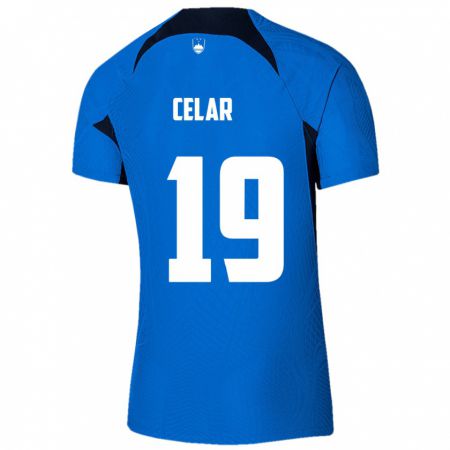 Kandiny Enfant Maillot Slovénie Zan Celar #19 Bleu Tenues Extérieur 24-26 T-Shirt