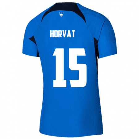 Kandiny Enfant Maillot Slovénie Tomi Horvat #15 Bleu Tenues Extérieur 24-26 T-Shirt