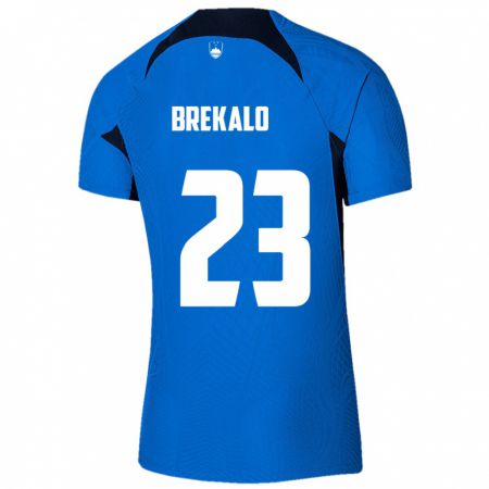 Kandiny Enfant Maillot Slovénie David Brekalo #23 Bleu Tenues Extérieur 24-26 T-Shirt