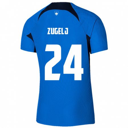 Kandiny Enfant Maillot Slovénie Nino Zugelj #24 Bleu Tenues Extérieur 24-26 T-Shirt