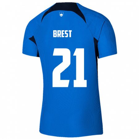 Kandiny Enfant Maillot Slovénie Marko Brest #21 Bleu Tenues Extérieur 24-26 T-Shirt