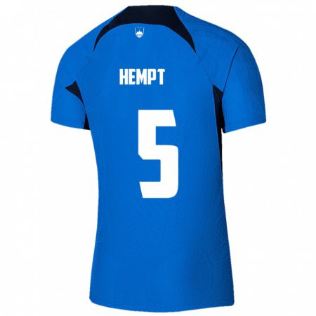 Kandiny Enfant Maillot Slovénie Lukas Hempt #5 Bleu Tenues Extérieur 24-26 T-Shirt