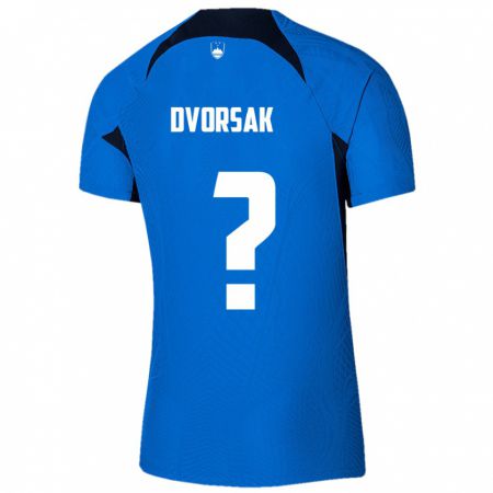 Kandiny Enfant Maillot Slovénie Matej Dvorsak #0 Bleu Tenues Extérieur 24-26 T-Shirt