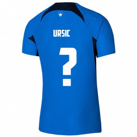 Kandiny Enfant Maillot Slovénie David Ursic #0 Bleu Tenues Extérieur 24-26 T-Shirt