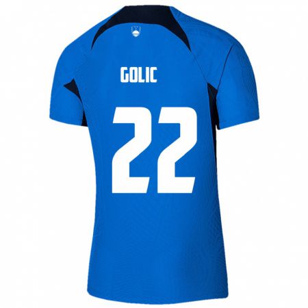Kandiny Enfant Maillot Slovénie Tilen Golic #22 Bleu Tenues Extérieur 24-26 T-Shirt