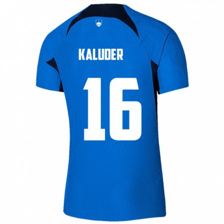 Kandiny Enfant Maillot Slovénie Grega Kaluder #16 Bleu Tenues Extérieur 24-26 T-Shirt