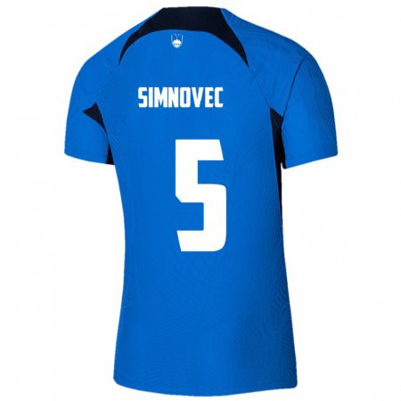 Kandiny Enfant Maillot Slovénie Matevz Simnovec #5 Bleu Tenues Extérieur 24-26 T-Shirt