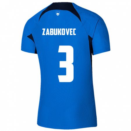 Kandiny Enfant Maillot Slovénie Anze Zabukovec #3 Bleu Tenues Extérieur 24-26 T-Shirt