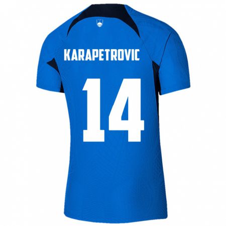 Kandiny Enfant Maillot Slovénie Luka Karapetrovic #14 Bleu Tenues Extérieur 24-26 T-Shirt