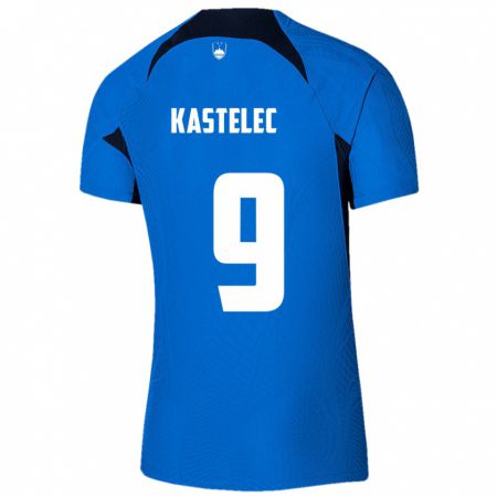 Kandiny Enfant Maillot Slovénie Mirjam Kastelec #9 Bleu Tenues Extérieur 24-26 T-Shirt