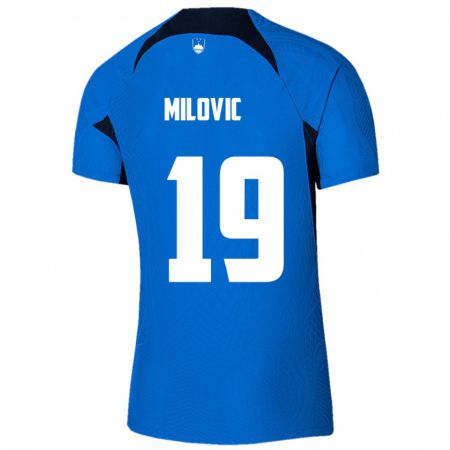 Kandiny Enfant Maillot Slovénie Ana Milovič #19 Bleu Tenues Extérieur 24-26 T-Shirt