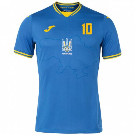 Kandiny Enfant Maillot Ukraine Yegor Yarmolyuk #10 Bleu Tenues Extérieur 24-26 T-Shirt