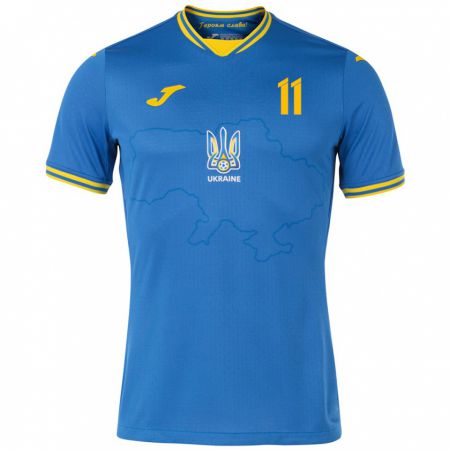 Kandiny Enfant Maillot Ukraine Ilya Kvasnytsya #11 Bleu Tenues Extérieur 24-26 T-Shirt