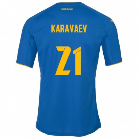 Kandiny Enfant Maillot Ukraine Oleksandr Karavaev #21 Bleu Tenues Extérieur 24-26 T-Shirt