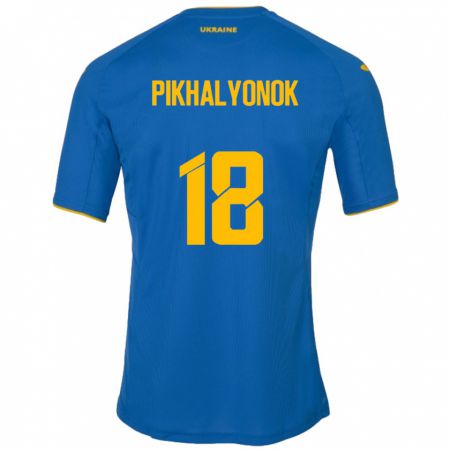 Kandiny Enfant Maillot Ukraine Oleksandr Pikhalyonok #18 Bleu Tenues Extérieur 24-26 T-Shirt