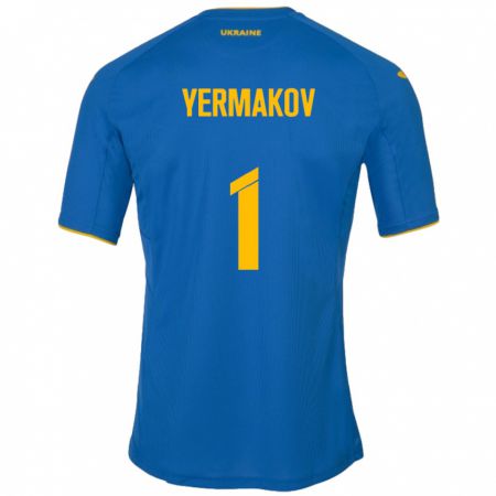 Kandiny Enfant Maillot Ukraine Georgiy Yermakov #1 Bleu Tenues Extérieur 24-26 T-Shirt