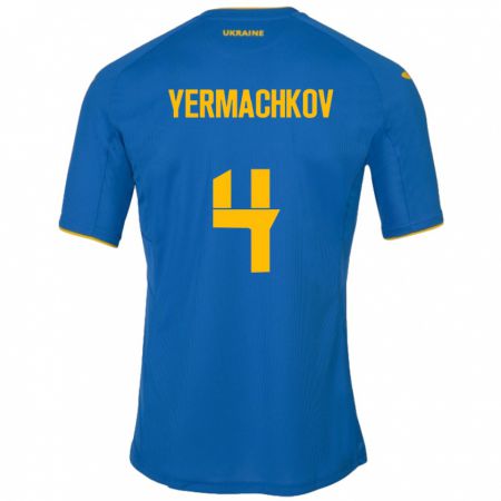 Kandiny Enfant Maillot Ukraine Ivan Yermachkov #4 Bleu Tenues Extérieur 24-26 T-Shirt