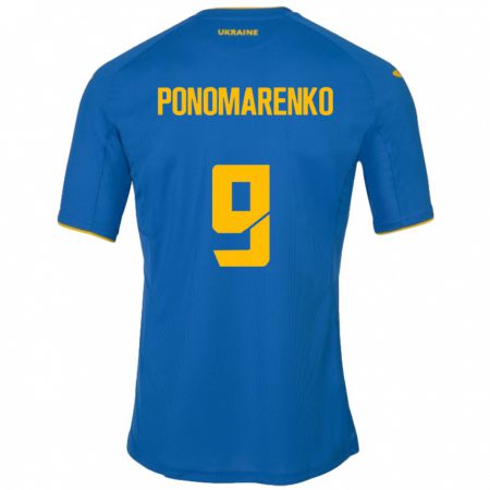 Kandiny Enfant Maillot Ukraine Matviy Ponomarenko #9 Bleu Tenues Extérieur 24-26 T-Shirt