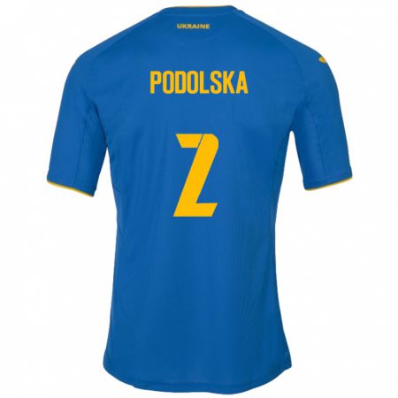 Kandiny Enfant Maillot Ukraine Iryna Podolska #2 Bleu Tenues Extérieur 24-26 T-Shirt