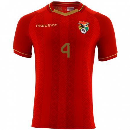 Kandiny Enfant Maillot Bolivie Luis Haquín #4 Rouge Tenues Extérieur 24-26 T-Shirt