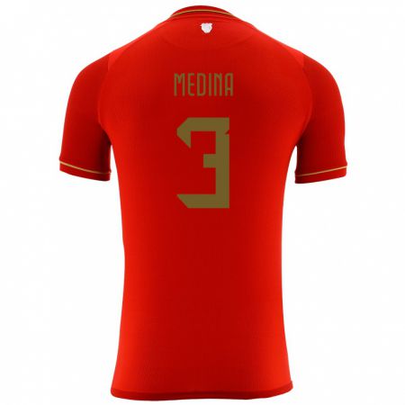 Kandiny Enfant Maillot Bolivie Diego Medina #3 Rouge Tenues Extérieur 24-26 T-Shirt