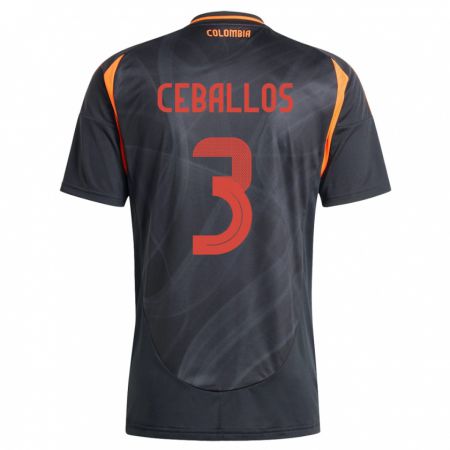 Kandiny Enfant Maillot Colombie Brayan Ceballos #3 Noir Tenues Extérieur 24-26 T-Shirt