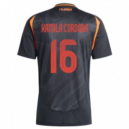 Kandiny Enfant Maillot Colombie Sara Kamila Córdoba #16 Noir Tenues Extérieur 24-26 T-Shirt