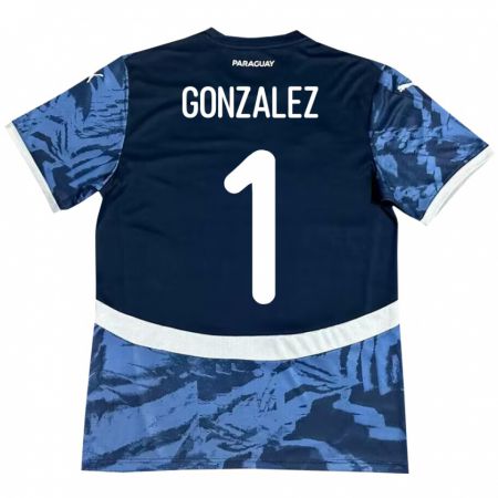 Kandiny Enfant Maillot Paraguay Ángel González #1 Bleu Tenues Extérieur 24-26 T-Shirt