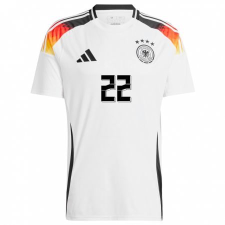 Kandiny Homme Maillot Allemagne Sarai Linder #22 Blanc Tenues Domicile 24-26 T-Shirt