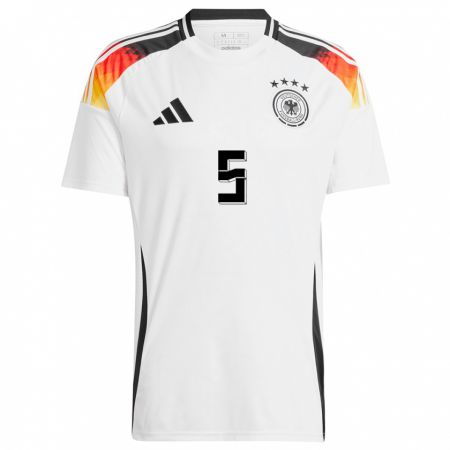 Kandiny Homme Maillot Allemagne Jana Feldkamp #5 Blanc Tenues Domicile 24-26 T-Shirt