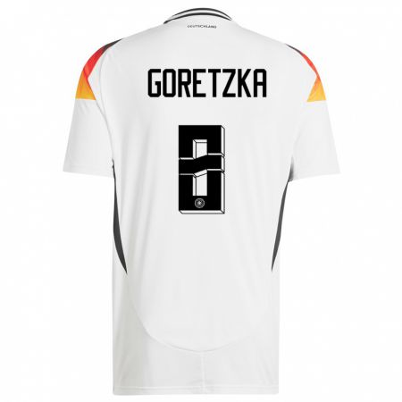 Kandiny Homme Maillot Allemagne Leon Goretzka #8 Blanc Tenues Domicile 24-26 T-Shirt