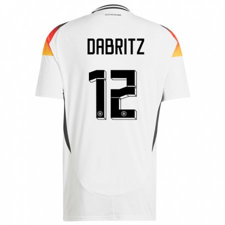 Kandiny Homme Maillot Allemagne Sara Dabritz #12 Blanc Tenues Domicile 24-26 T-Shirt
