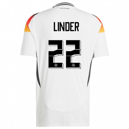 Kandiny Homme Maillot Allemagne Sarai Linder #22 Blanc Tenues Domicile 24-26 T-Shirt