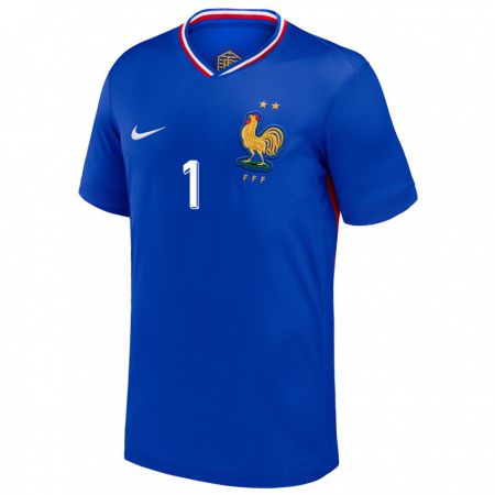 Kandiny Homme Maillot France Illan Meslier #1 Bleu Tenues Domicile 24-26 T-Shirt