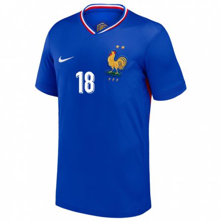 Kandiny Homme Maillot France Jordan Varela #18 Bleu Tenues Domicile 24-26 T-Shirt