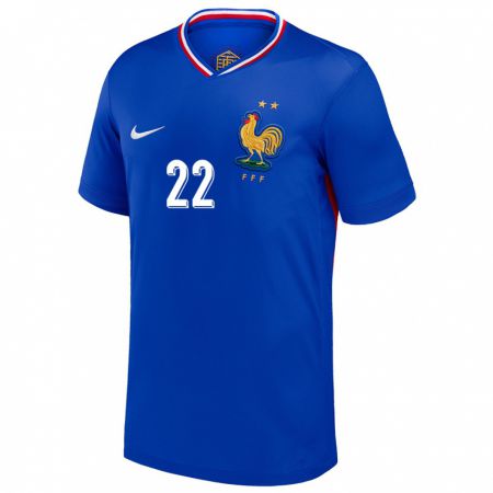 Kandiny Homme Maillot France Adrien Truffert #22 Bleu Tenues Domicile 24-26 T-Shirt