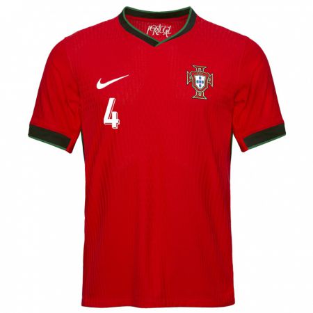 Kandiny Homme Maillot Portugal Ruben Dias #4 Rouge Tenues Domicile 24-26 T-Shirt