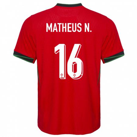 Kandiny Homme Maillot Portugal Matheus Nunes #16 Rouge Tenues Domicile 24-26 T-Shirt