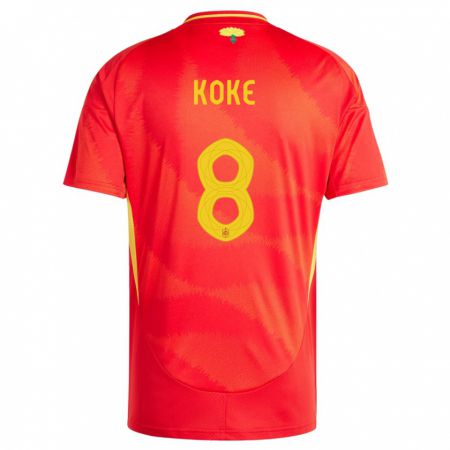 Kandiny Homme Maillot Espagne Koke #8 Rouge Tenues Domicile 24-26 T-Shirt