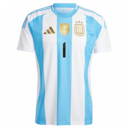 Kandiny Homme Maillot Argentine Francisco Gomez #1 Blanc Bleu Tenues Domicile 24-26 T-Shirt
